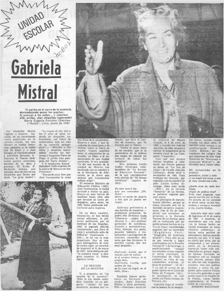 Gabriela Mistral  [artículo] Homero Bascuñán.