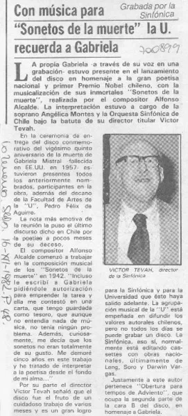 Con música para "Sonetos de la muerte" la U. recuerda a Gabriela.  [artículo]