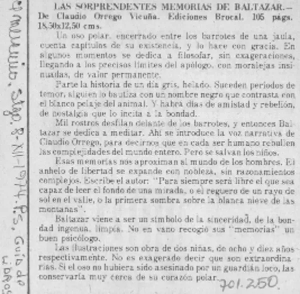 Las Sorprendentes memorias de Baltazar.  [artículo]