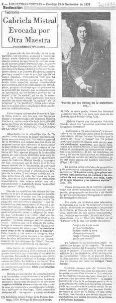 Gabriela Mistral evocada por otra maestra  [artículo] Hermelo Williams.