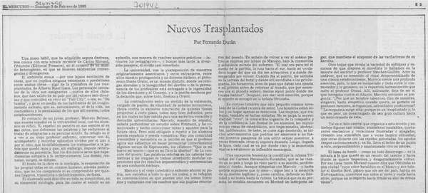Nuevos trasplantados  [artículo] Fernando Durán.