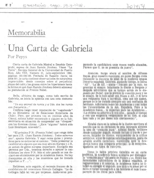 Una carta de Gabriela  [artículo] Pepys.