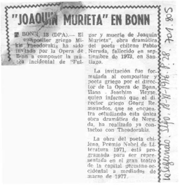"Joaquín Murieta" en Bonn.  [artículo]