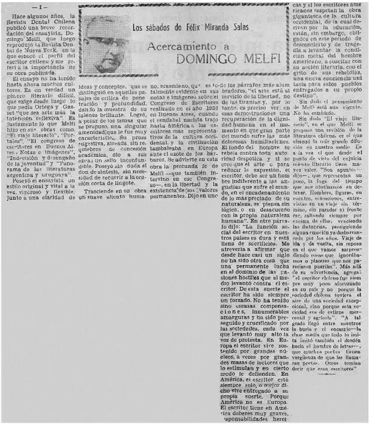 Acercamiento a Domingo Melfi  [artículo] Félix Miranda Salas.