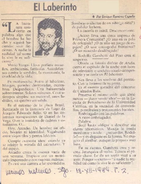 El laberinto  [artículo] Enrique Ramírez Capello.