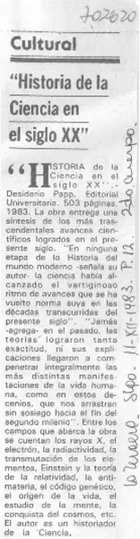 Historia de la ciencia en el siglo XX.  [artículo]