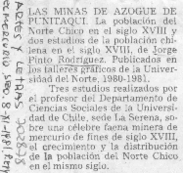 Las Minas de azogue de Punitaqui.  [artículo]
