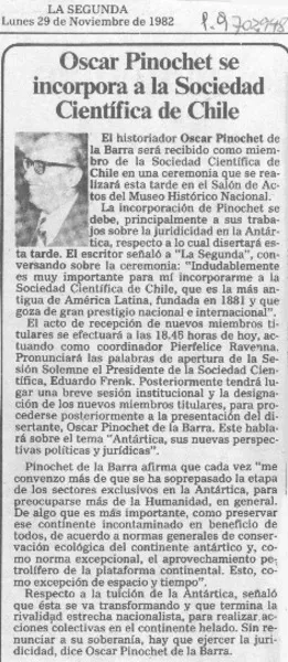 Oscar Pinochet se incorpora a la Sociedad Científica de Chile.  [artículo]