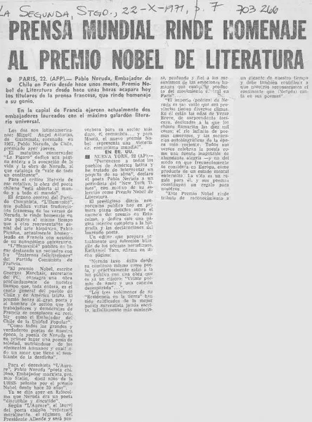 Prensa mundial rinde homenaje al Premio Nobel de literatura  [artículo]