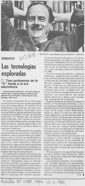 Las tecnologías exploradas  [artículo] C. M.