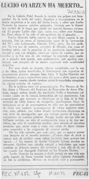 Lucho Oyarzún ha muerto--  [artículo]