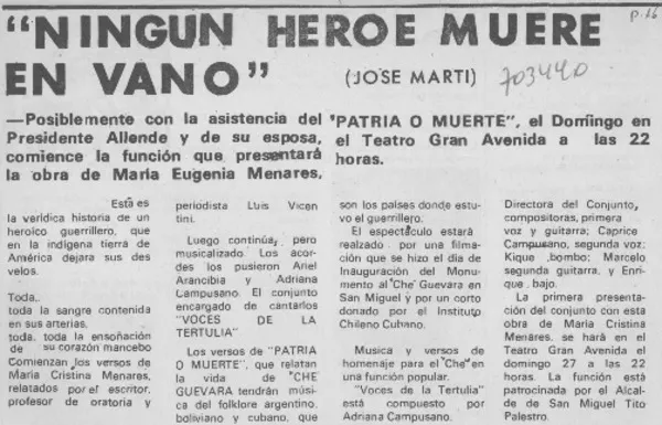 Ningún héroe muere en vano".  [artículo]