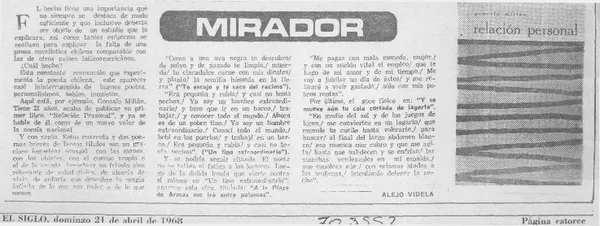 Mirador  [artículo] Alejo Videla.