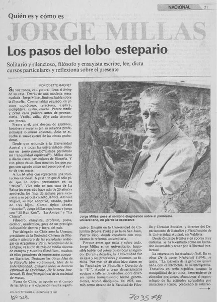 Jorge Millas los pasos del lobo estepario  [artículo] Odette Magnet.