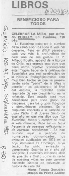 Celebrar la misa  [artículo] Tomás González.