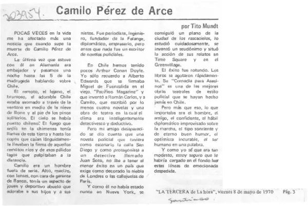 Camilo Pérez de Arce  [artículo] Tito Mundt.