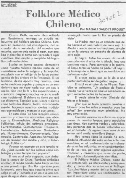 Folklore médico chileno  [artículo] Magali Daudet Proust.
