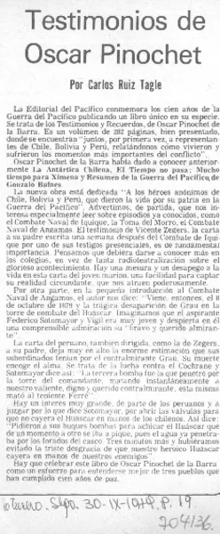 Testimonios de Oscar Pinochet  [artículo] Carlos Ruiz-Tagle.