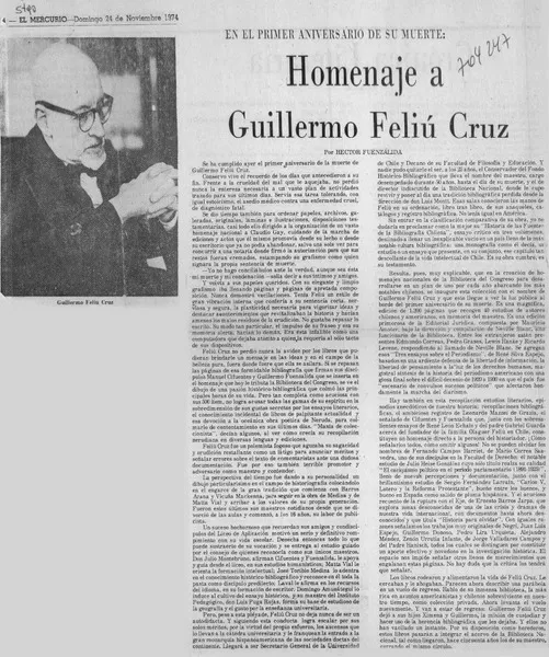 Homenaje a Guillermo Feliú Cruz  [artículo] Héctor Fuenzalida.