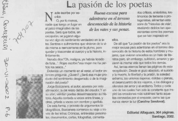 La pasión de los poetas  [artículo] Carolina Sandoval.