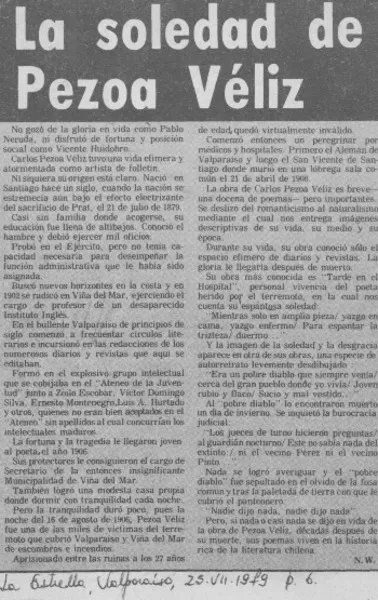 La soledad de Pezoa Véliz  [artículo] N._ W.
