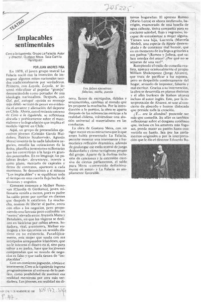Implacables sentimentales  [artículo] Juan Andrés Piña.