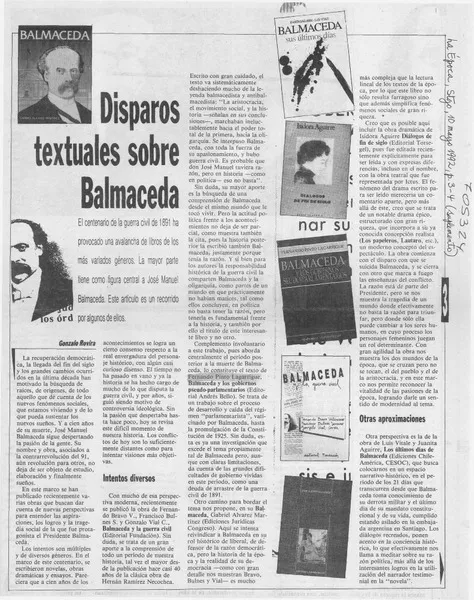 Disparos textuales sobre Balmaceda  [artículo] Gonzalo Rovira.