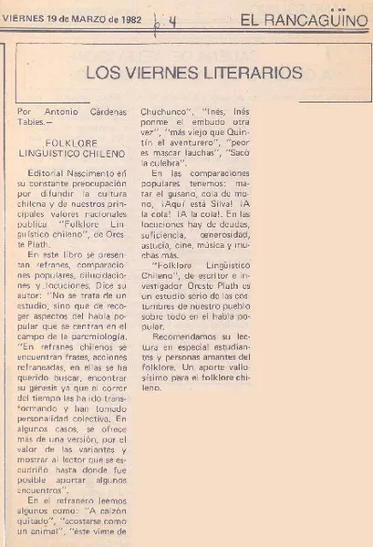 Folklore lingüístico chileno  [artículo] Antonio Cárdenas Tabies.