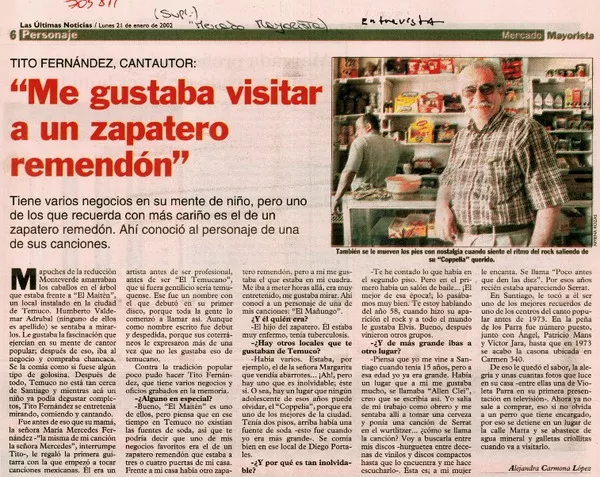 "Me gustaba visitar a un zapatero remendón" : [entrevista] [artículo] Alejandra Carmona López.