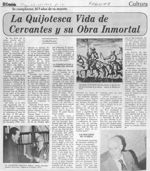La quijotesca vida de Cervantes y su obra inmontal  [artículo] Cecilia Fuentes.
