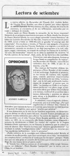 Lectura de setiembre  [artículo] Andrés Sabella.