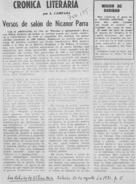 Vversos de salón de Nicanor Parra  [artículo] A. Campaña.