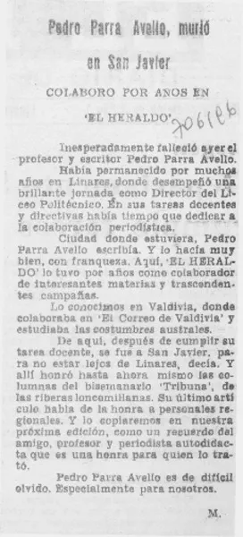 Pedro Parra Avello, murió en San Javier  [artículo] M.