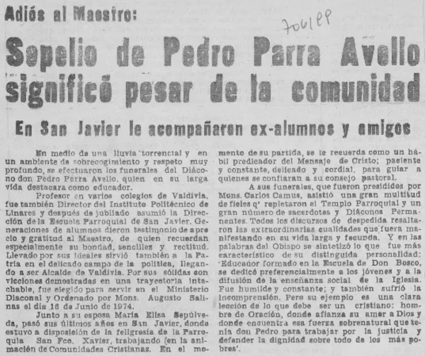 Sepelio de Pedro Parra Avello significó pesar de la comunidad.  [artículo]
