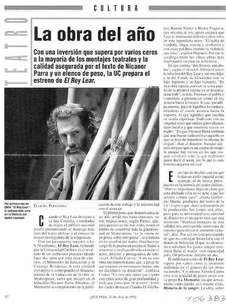 La obra del año  [artículo] Eugenia Fernández.