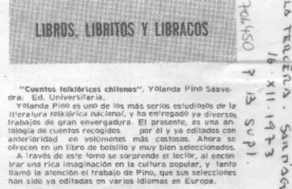 "Cuentos folklóricos chilenos".  [artículo]