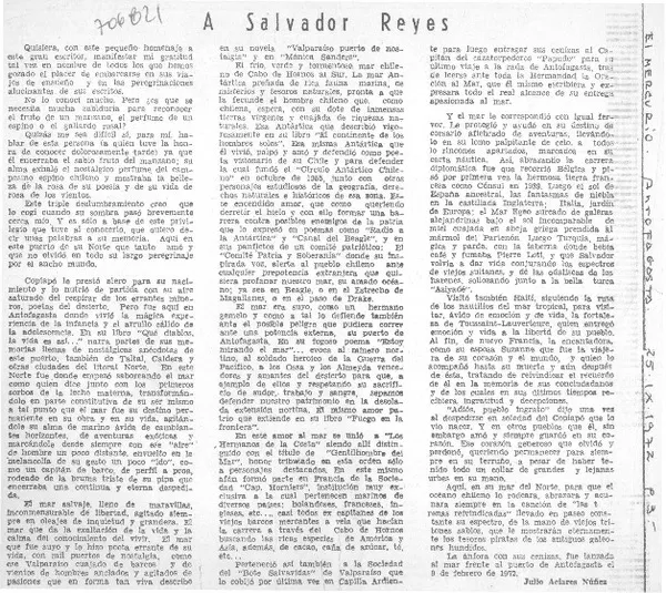 A Salvador Reyes  [artículo] Julio Aciares Nuñez.