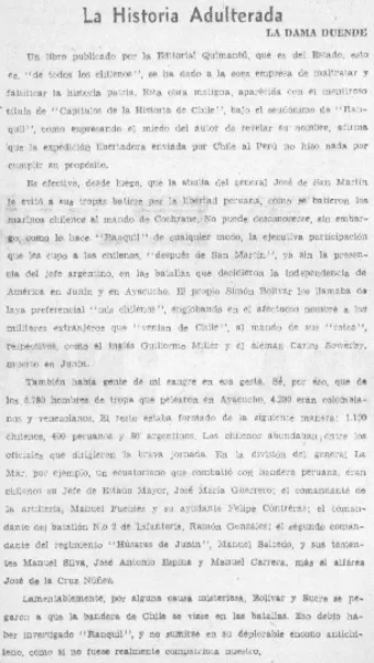 La historia adulterada  [artículo] La Dama duende.
