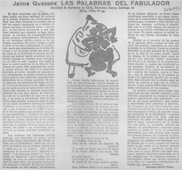 Jaime Quezada: las palabras del fabulador  [artículo] Santiago Daydi Tolson.