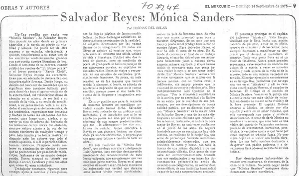 Salvador Reyes, Mónica Sanders  [artículo] Hernán del Solar.