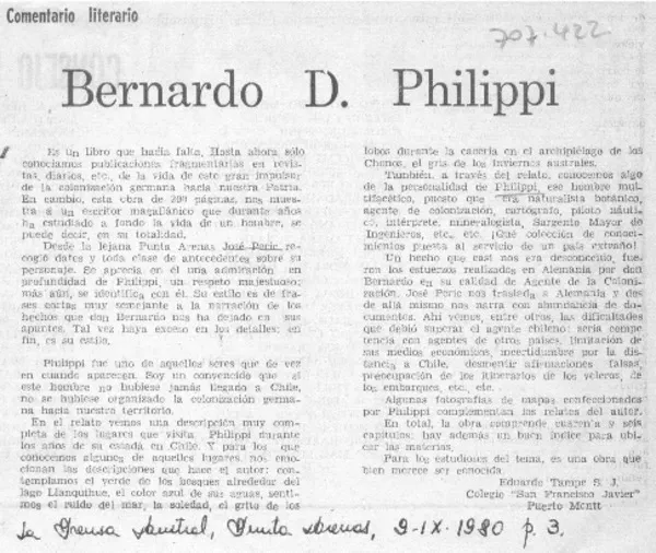Bernardo D. Philippi  [artículo] Eduardo Tampe S.J.
