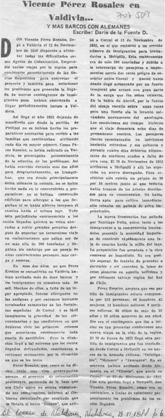 Vicente Pérez Rosales en Valdivia  [artículo] Darío de la Fuente.