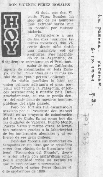 Don Vicente Pérez Rosales.  [artículo]