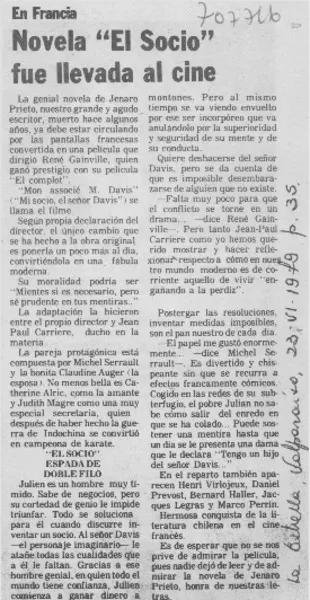 Novela "El socio" fue llevada al cine.  [artículo]