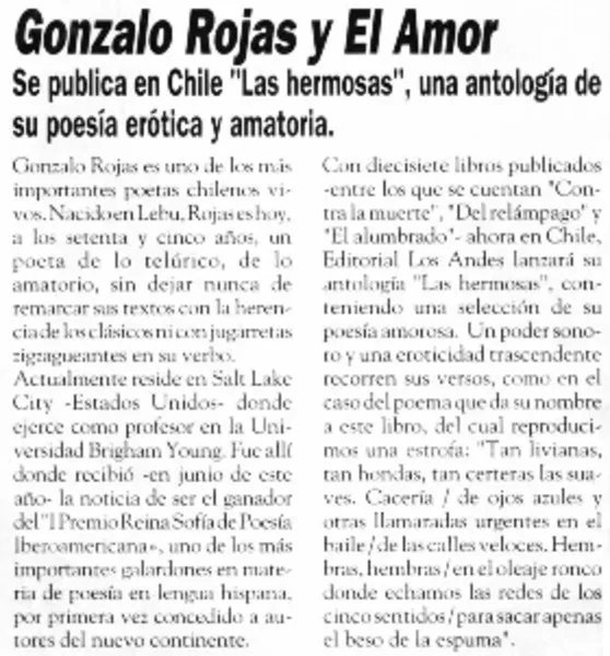 Gonzalo Rojas y el amor.  [artículo]