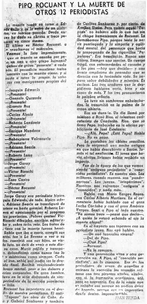 Pipo Rocuant y la muerte de otros 12 periodistas  [artículo] Juan Tejeda.