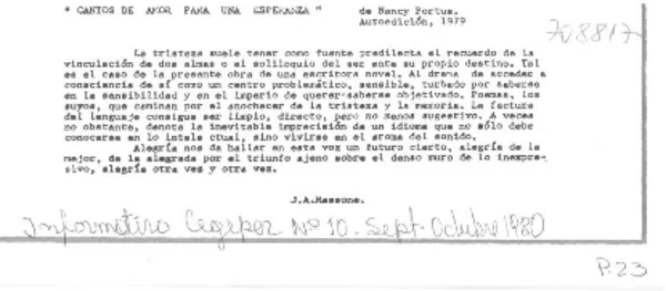 Cantos de amor para una esperanza  [artículo] J. A. Massone.