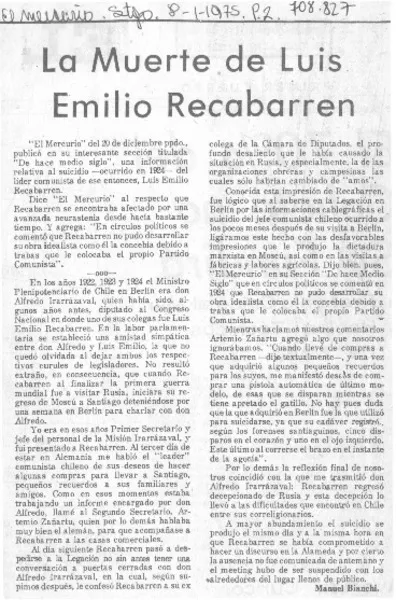 La muerte de Luis Emilio Recabarren  [artículo] Manuel Bianchi.