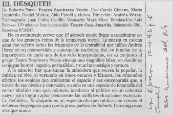 El desquite  [artículo] Eduardo Guerrero del Río.