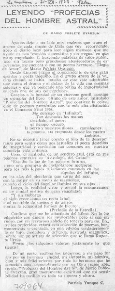 Leyendo "profecias del hombres astral"  [artículo] Patricia Yunque C.